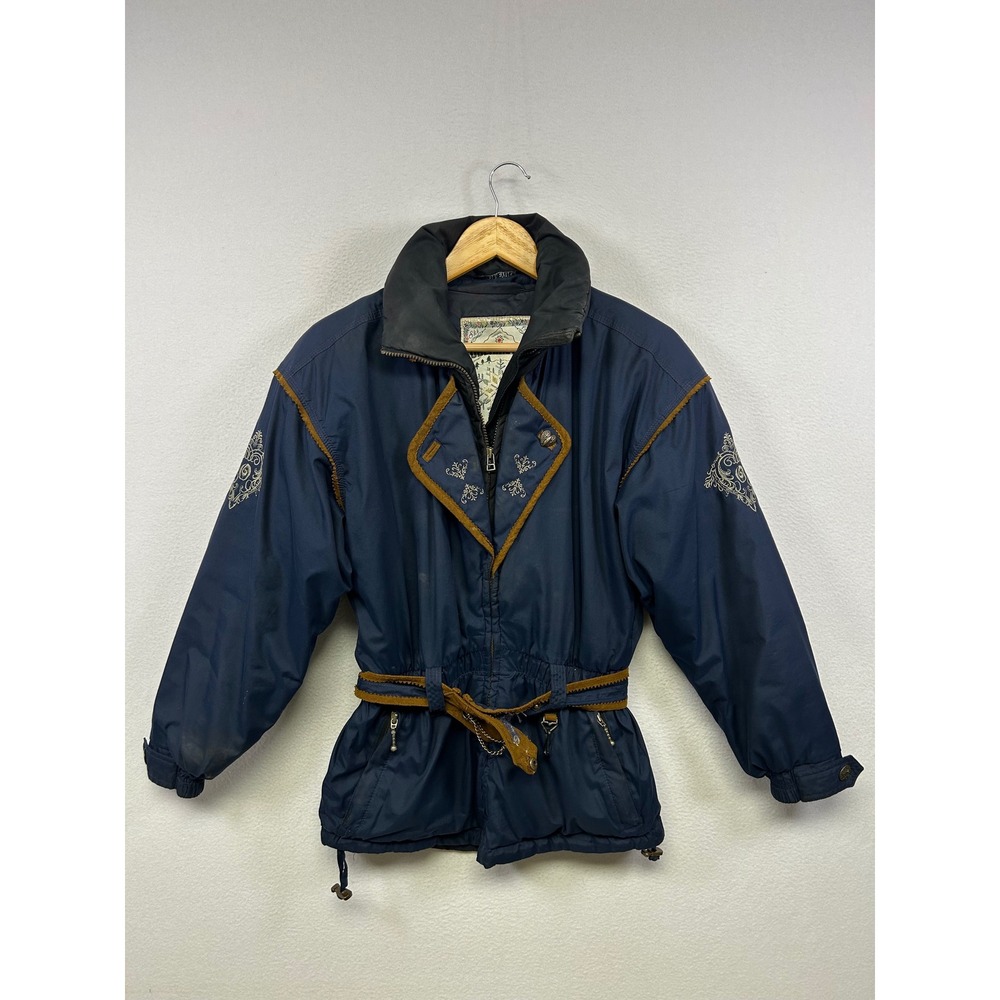Obermeyer Vintage Ski Wintercore Ladies 4 Navy Blue Geneva Belted Jacket